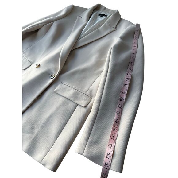 Ann Taylor Toasted Oat Twill Relaxed Long Double Breasted Blazer Size 14 - Picture 11 of 12